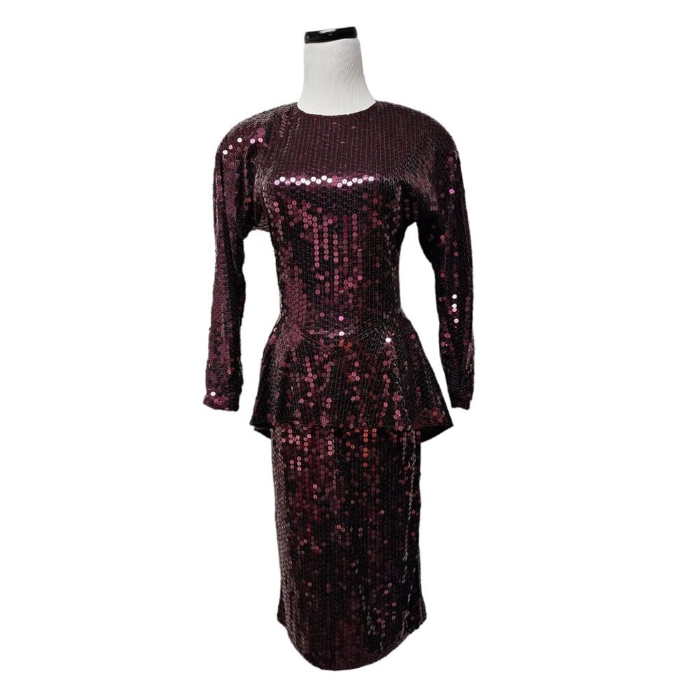 80s Oleg Cassini pink sequin peplum dress . size 6